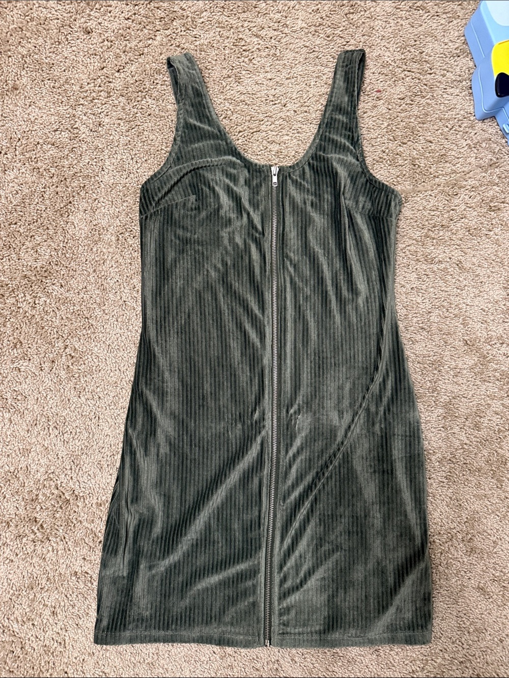 No Boundaries Olive Zip-Front Ribbed Dress